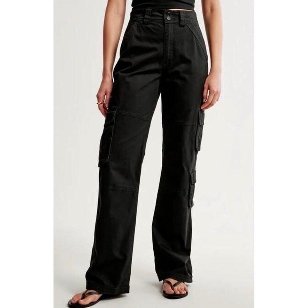 Abercrombie & Fitch Curve Love High Rise Cargo Pants Black Women 24 00S Utility